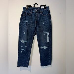NWT Old Navy 4 Sliming Slouch Straight Distressed Dark Blue Jeans